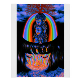 Dreifaches Buddha-Regenbogen-Rauchporträt Poster