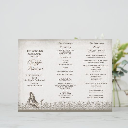 Dreifaches elegantes Hochzeitsprogramm (Stehend Vorderseite)