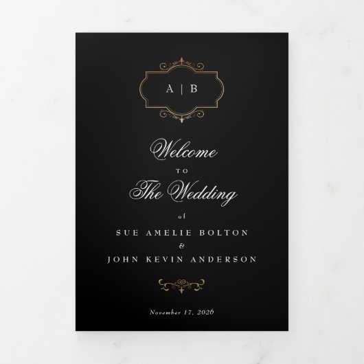 dreifaches Hochzeitsprogramm für klassisches Wappe Dreifach Gefaltete Einladung (Cover)