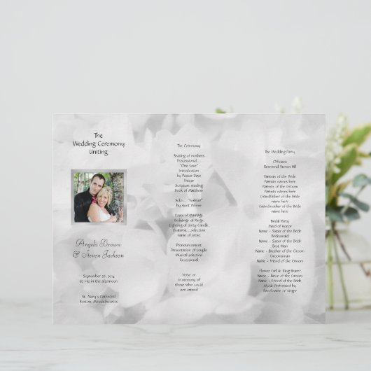 dreifaches Schwarz-Weiß-Foto-Hochzeitsprogramm (Stehend Vorderseite)