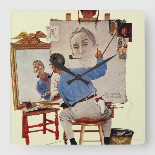 Dreifaches Selbstporträt Quadratische Wanduhr (Vorderseite)