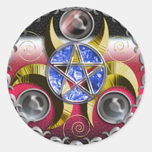 Dreifachmond-Pentagramm Runder Aufkleber (Vorderseite)