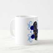 Dreifachschwarzer Tag der Toten Schädel Blaue Rose Kaffeetasse (Vorderseite Links)