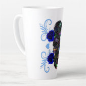 Dreifachschwarzer Tag der Toten Schädel Blaue Rose Milchtasse (Linke Ecke)