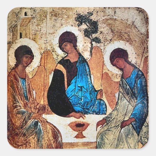 Dreifaltigkeit von Andrei Rublev Quadratischer Aufkleber (Vorderseite)