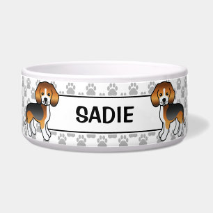 Dreifarben-Beagle Süßer Cartoon-Hund & Name Napf