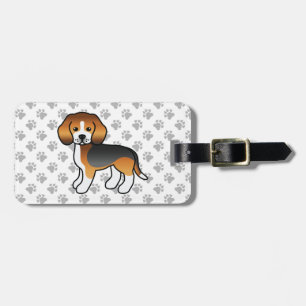 Dreifarben-Beagle Süßer Cartoon-Hund & Text Gepäckanhänger