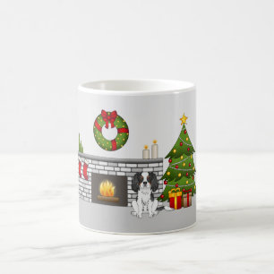 Dreifarben-Cavalier-Hund in einem festlichen Weihn Kaffeetasse