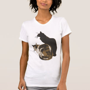 Dreifarbenkatze und schwarze Katze ausgeschnitten T-Shirt