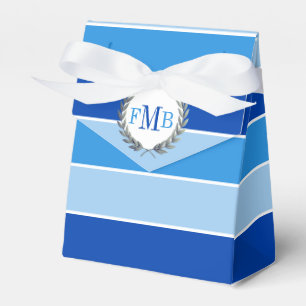 Dreifarbig blaue Streifen und Initialen Hochzeit Geschenkschachtel