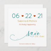 Dreifarbige BOHO Minimal Rost Aquamarin Gold Savet Einladung (Vorne/Hinten)