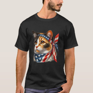 dreifarbige Katze amerikanische Flagge 4. Juli T-Shirt