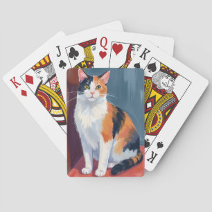 Dreifarbige Katze   Aquarell Hübsches Kätzchen Kat Spielkarten