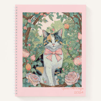 Dreifarbige Katze im Garten Spiralblock Notizblock