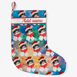 Dreifarbige Katze Lustige Weihnachtsfeiertage Kleiner Weihnachtsstrumpf