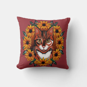 Dreifarbige Katze mit Black-eyed Susan Maryland St Kissen