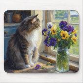 Dreifarbige Katze mit Stiefmütterchen-Sträußchen a Mousepad (Vorne)