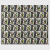 Dreifarbige Katze mit Stiefmütterchenstrauß am Bau Geschenkpapier (Flach)