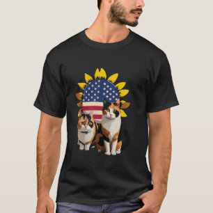 Dreifarbige Katze USA-Flagge 4. Juli Fourth Sunflo T-Shirt