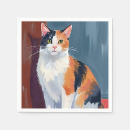 Dreifarbige Katze | Wasserfarbe Hübsches Kätzchen  Serviette