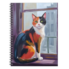 Dreifarbige Katze | Wasserfarben-Fensterbank-Haust Notizblock
