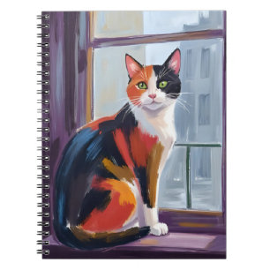 Dreifarbige Katze Wasserfarben-Fensterbank-Haust Notizblock