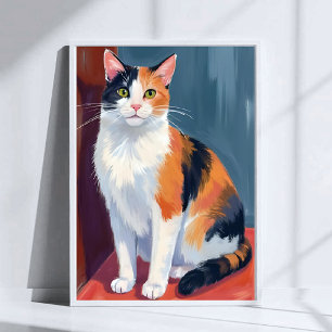 Dreifarbige Katze   Wasserfarben Hübsches Kätzchen Poster