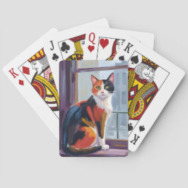 Dreifarbige Katze | Wasserfarben-Katze auf dem Fen Spielkarten