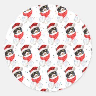 Dreifarbige Katze Weihnachten Wasserfarbe mit Scha Runder Aufkleber