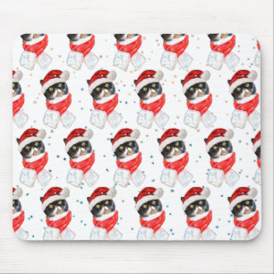 Dreifarbige Katzen-Weihnachts-Wasserfarbe mit Scha Mousepad