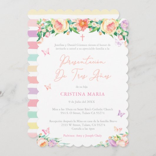 Dreifarbige Präsentation der Mädchen, Presentación Einladung (Vorne/Hinten)