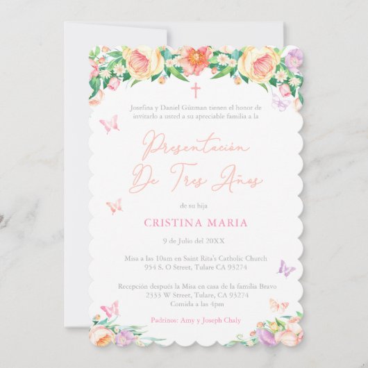 Dreifarbige Präsentation der Mädchen, Presentación Einladung (Vorderseite)