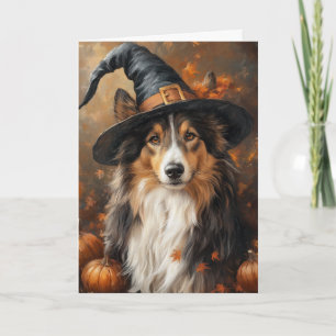 Dreifarbige Sheltie Hexe Halloween Feiertagskarte
