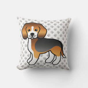 Dreifarbiger Beagle Süßer Cartoon-Hund & Pfoten Kissen