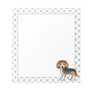 Dreifarbiger Beagle Süßer Cartoon-Hund & Pfoten Notizblock