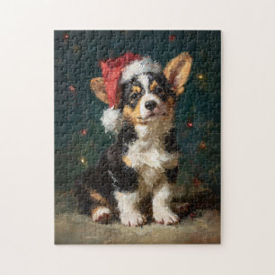 Dreifarbiger Corgi-Welpe Weihnachtsmalerei Puzzle