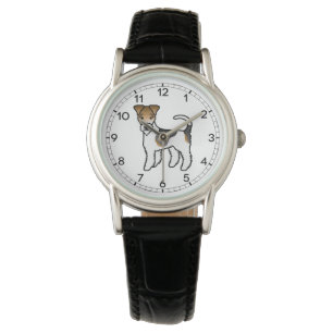 Dreifarbiger Draht-Fuchs-Terrier Süßer Cartoon-Hun Armbanduhr