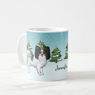 Dreifarbiger Papillon Süßer Hund in einem Winterwa Kaffeetasse