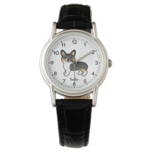 Dreifarbiger Pembroke Welsh Corgi Cartoon-Hund & N Armbanduhr