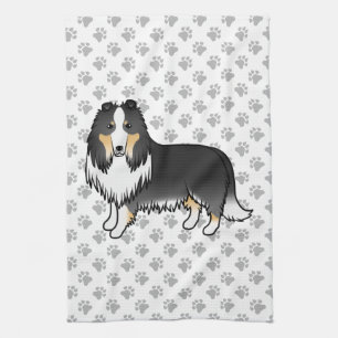 Dreifarbiger Rough Collie Süßer Cartoon-Hund & Pfo Geschirrtuch