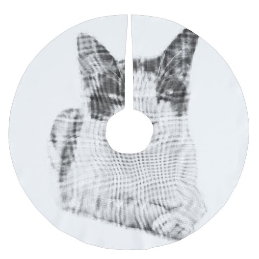 Dreifarbiges Katze Minimal Halftone Polyester Weihnachtsbaumdecke (Vorderseite)