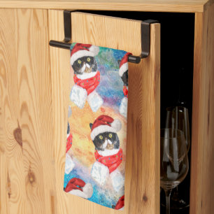 Dreifarbiges Katzen Lustige Weihnachtsfeiertage Geschirrtuch