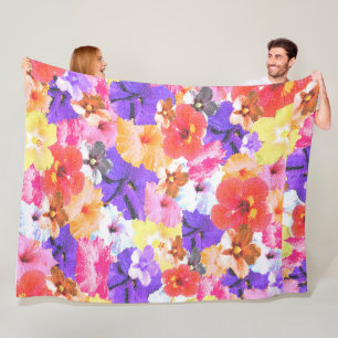 Dreifarbiges Mosaik-Hibiskusblüten, Fleecedecke