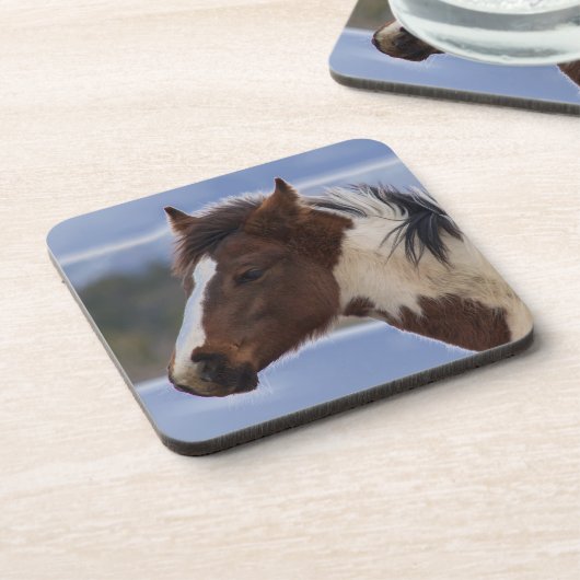 Dreifarbiges Pferd Getränkeuntersetzer (Linke Seite)