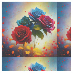 Dreifarbiges Rosenbouquet, Stoff