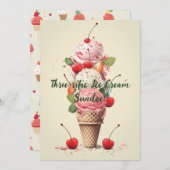 Dreigriffige Eiscreme Sundae Geburtstagskarte Einladung (Vorne/Hinten)