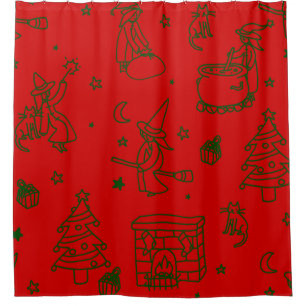 Dreikönigstag Weihnachten Hexe Befana rot Duschvorhang