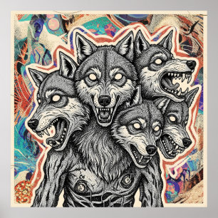 Dreiköpfige Wolfskreatur Poster