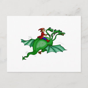 Dreiköpfiger Drache mit Reiter Postkarte