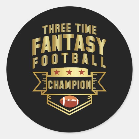 Dreimal Fantasy Football Champion Champ 3 Mal Runder Aufkleber (Vorderseite)